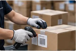 Warehouse worker packing a carton