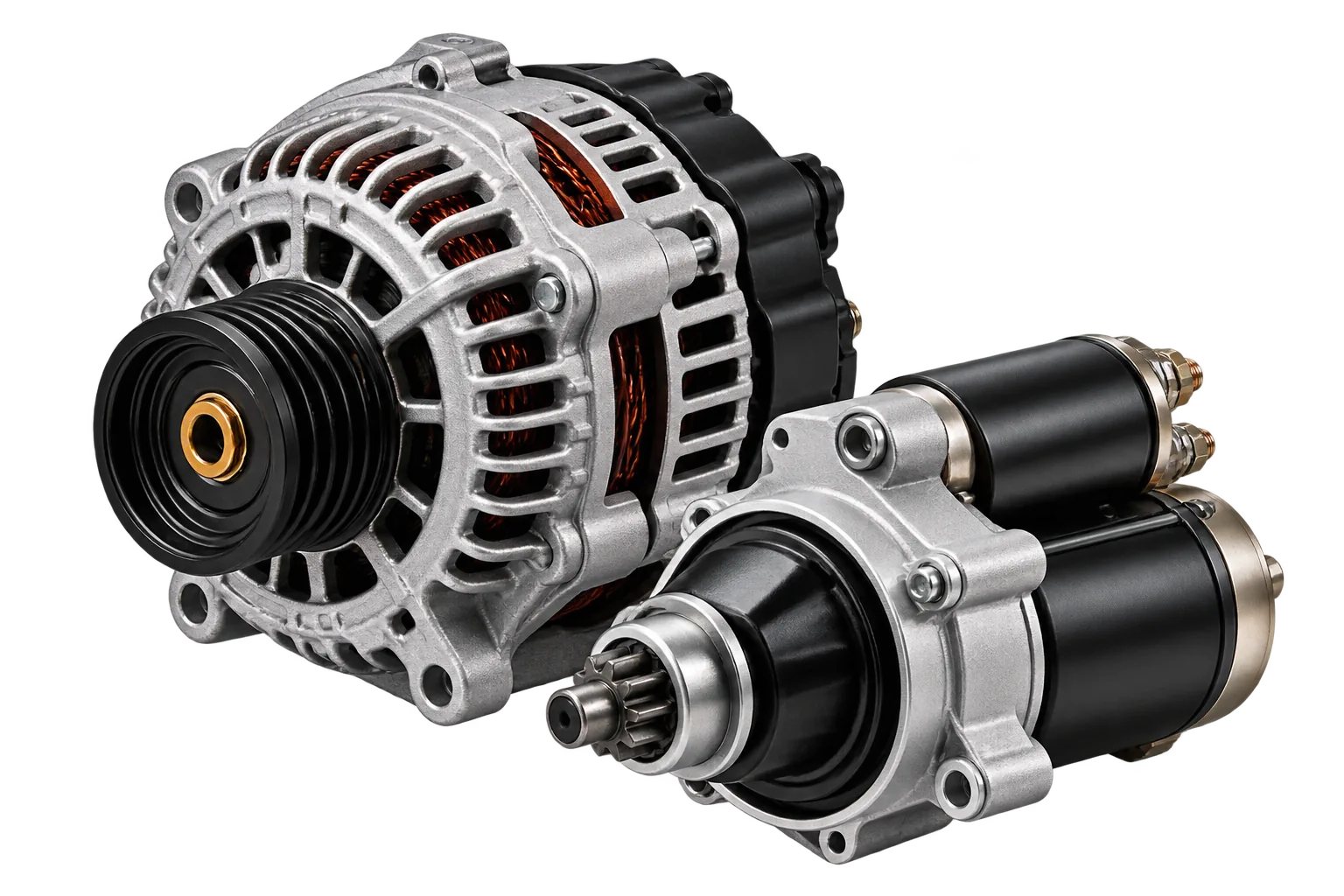 Alternator and starter motor