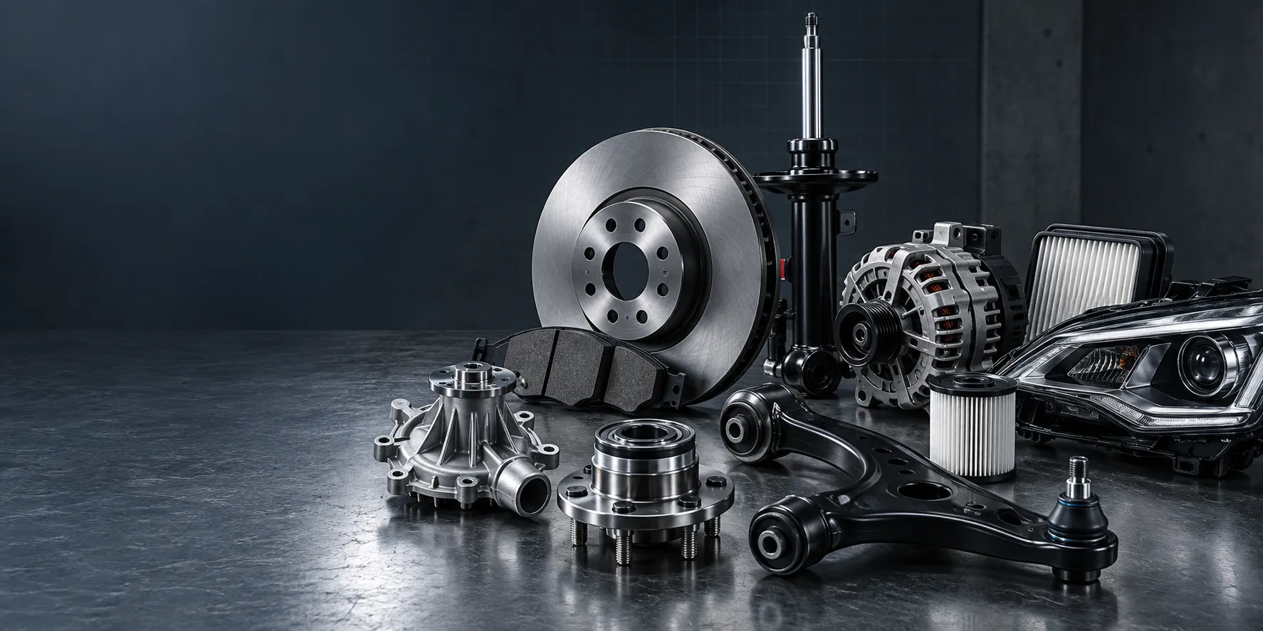 Engine, brake, suspension, electrical and service parts arranged for full-range supply